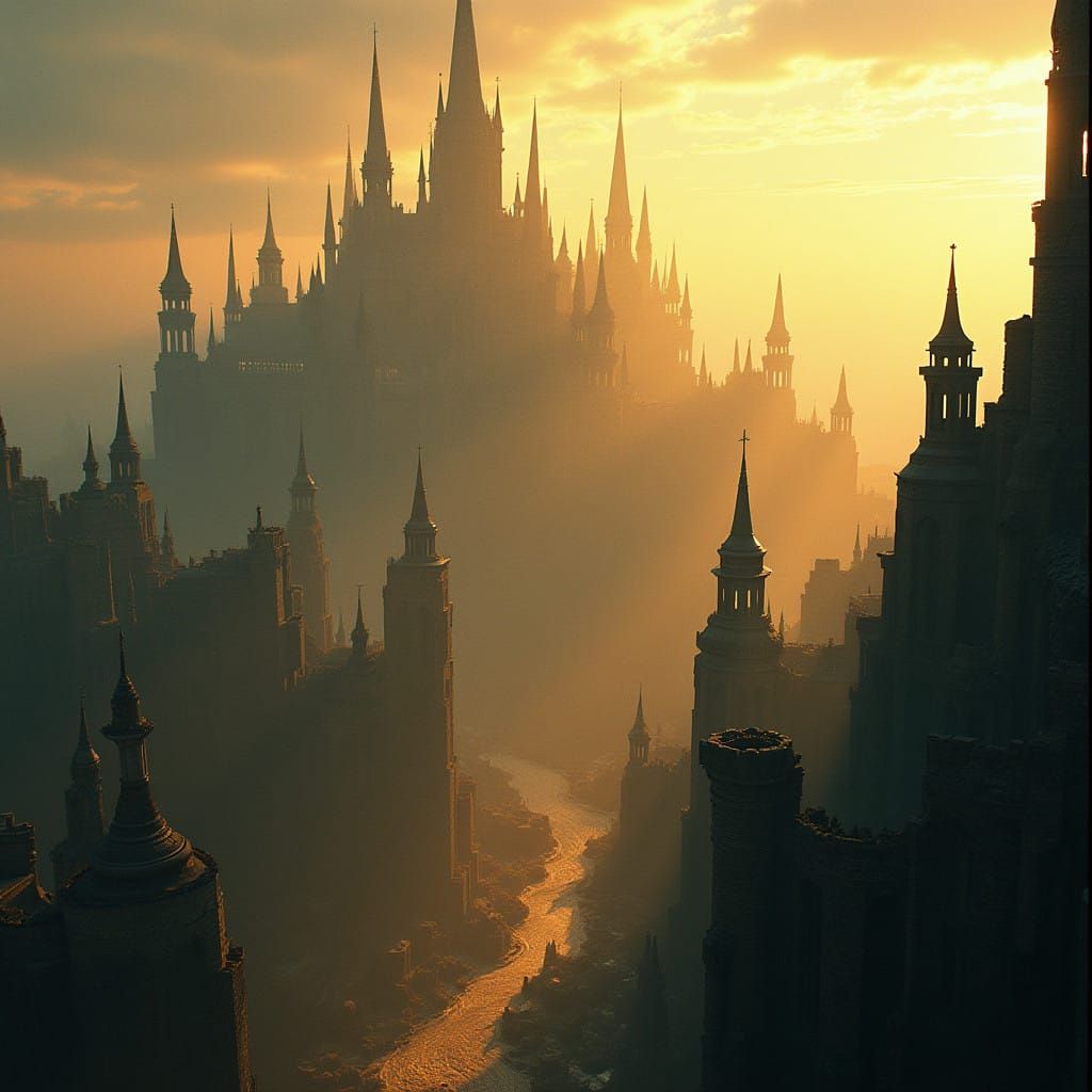 Fantasy Cityscape in Vintage Cinematic Style