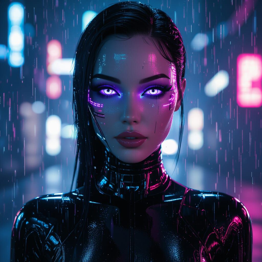 Futuristic AI Avatar with Chrome Skin and Cyberpunk Style