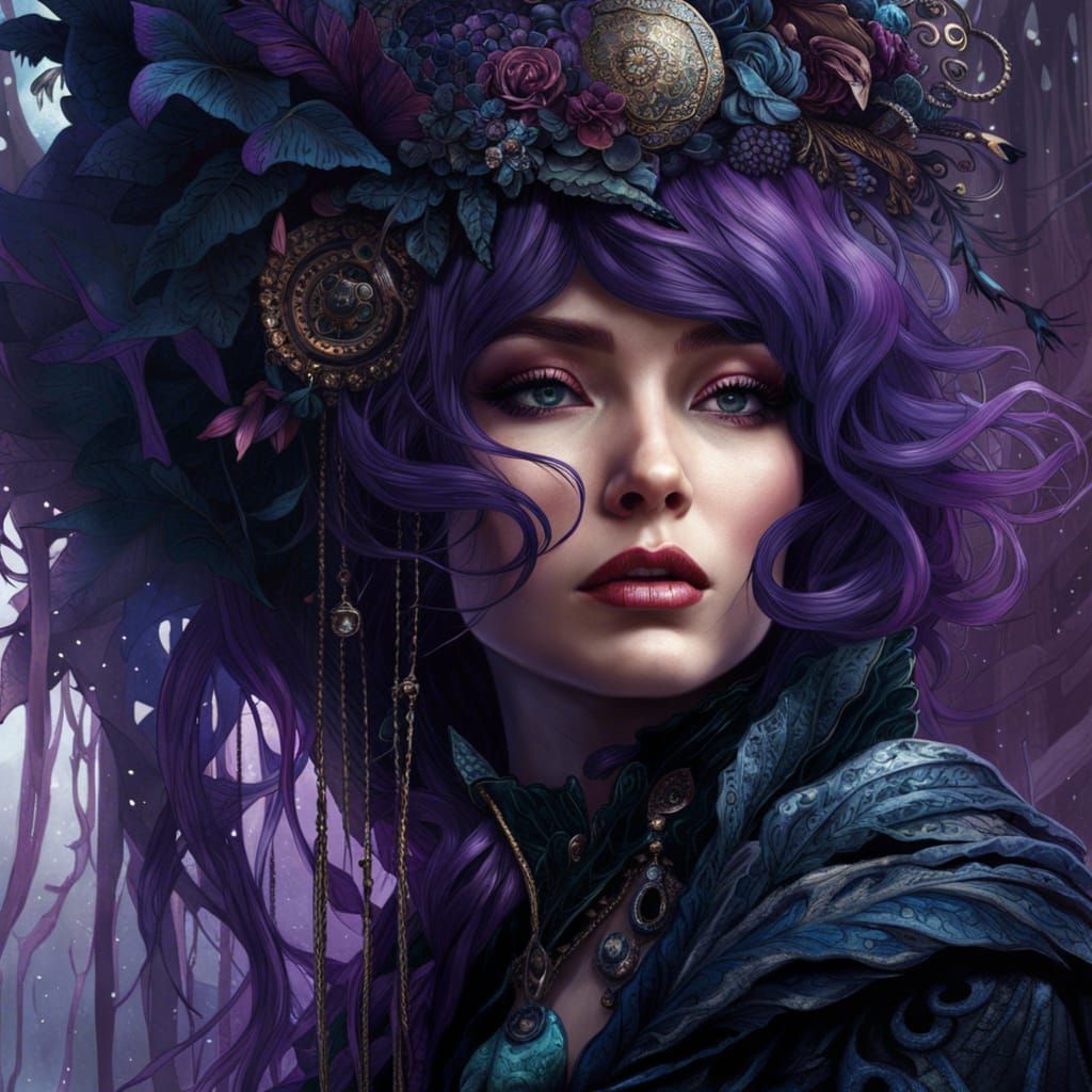 Goth Woman with Purple Hair: Fantasycore Artwork