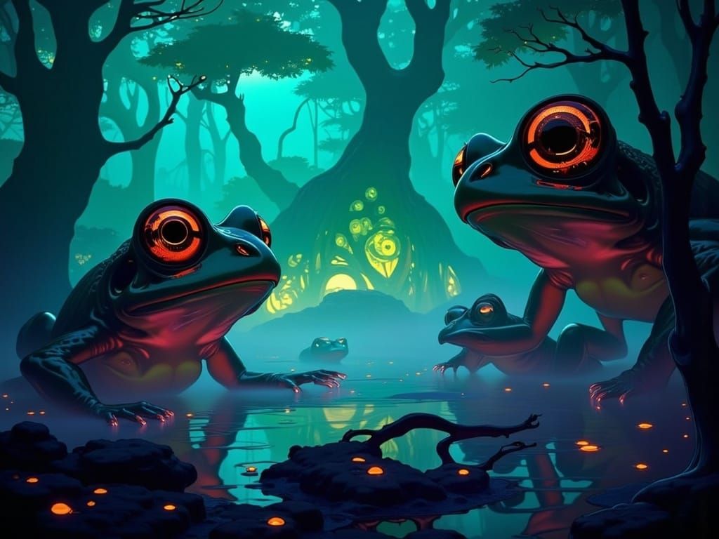 Dreamlike Alien Marsh Land in Art Nouveau Style