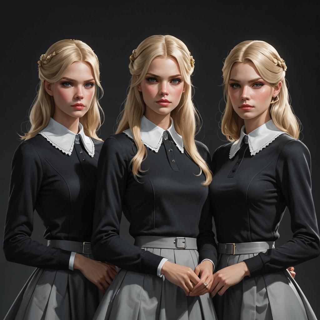 Creepy Identical Triplets in Hyperdetailed Digital Art