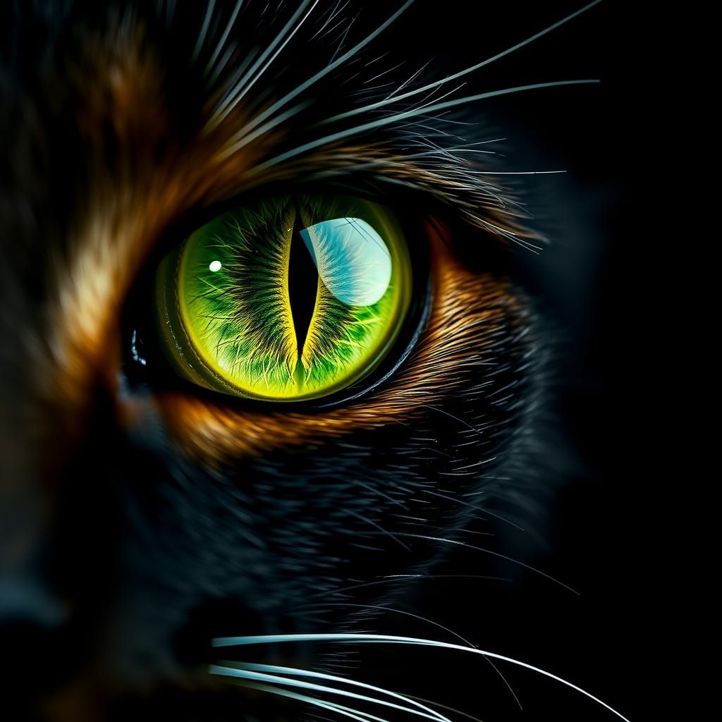 Hyper-Realistic Feline Eye in Iridescent Green