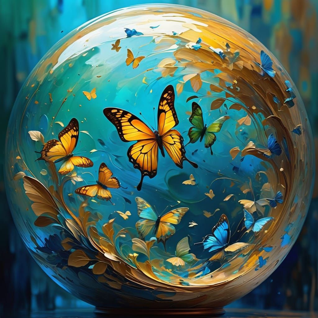 Whimsical Butterflies Gathered in a Vibrant Abstract Globe