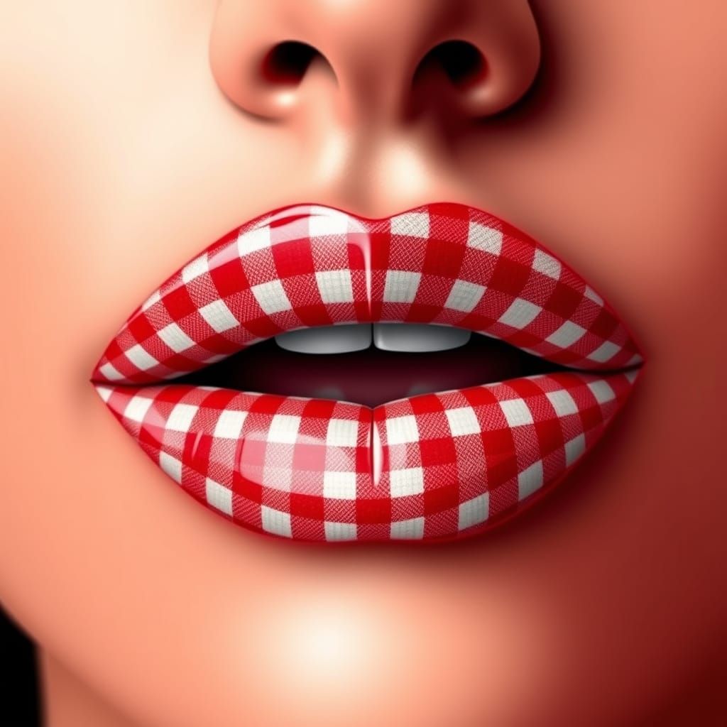 Woman's Lips in Gingham Pattern Digital Art