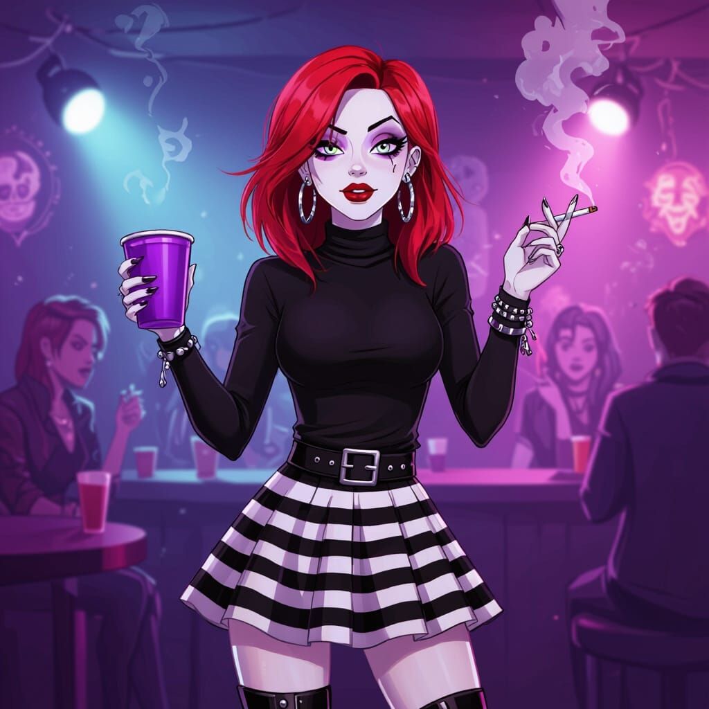 French Goth Rocker Dancing in Portland Club