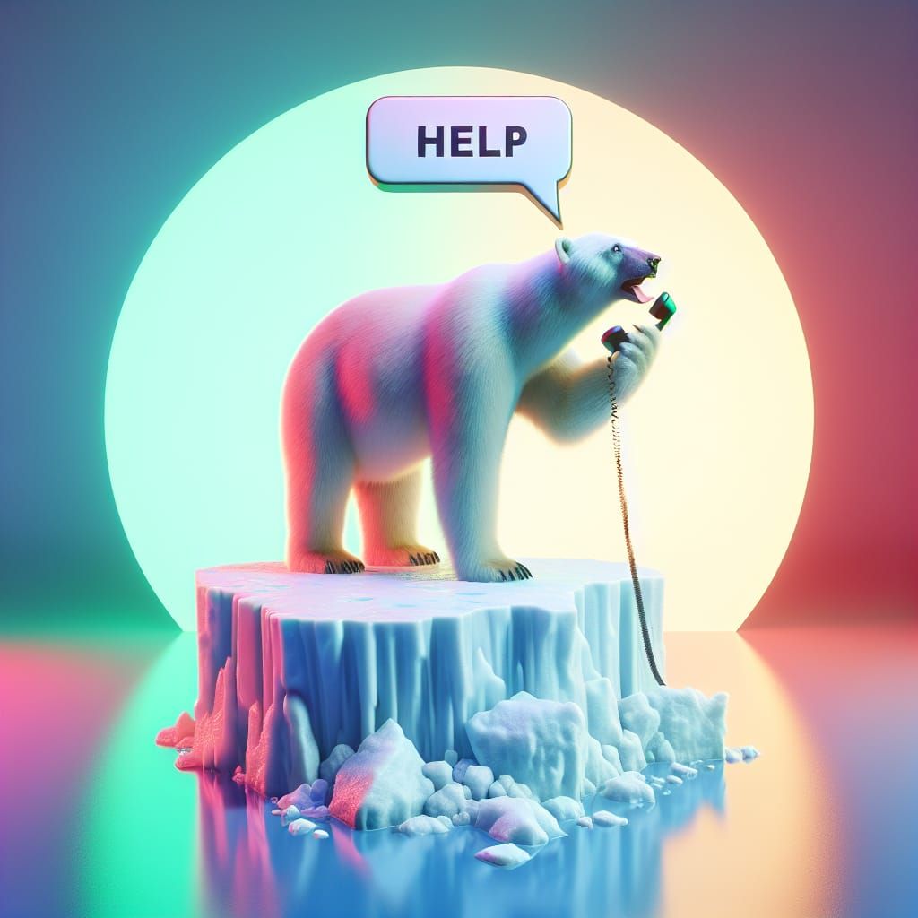 Polar Bear's Urgent Call for Help in Digital Art