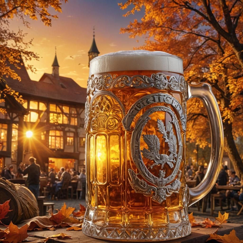 Oktoberfest Beer Mug Double Exposure at Sunset