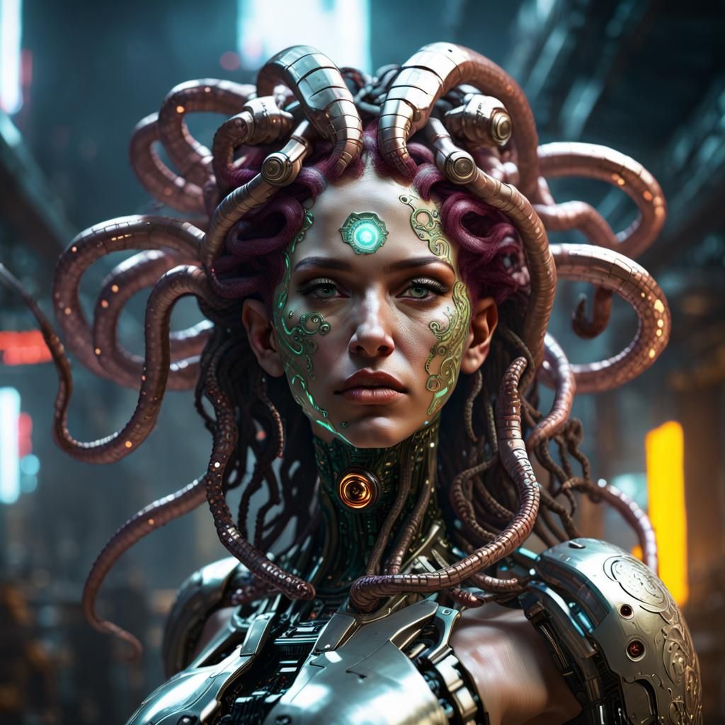 Medusa as Cyberpunk Cyborg: Digital Art