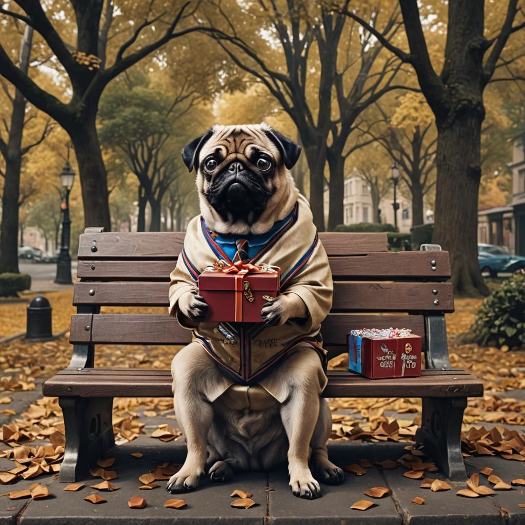 Pug as Forrest Gump: Detailed Digital Painting