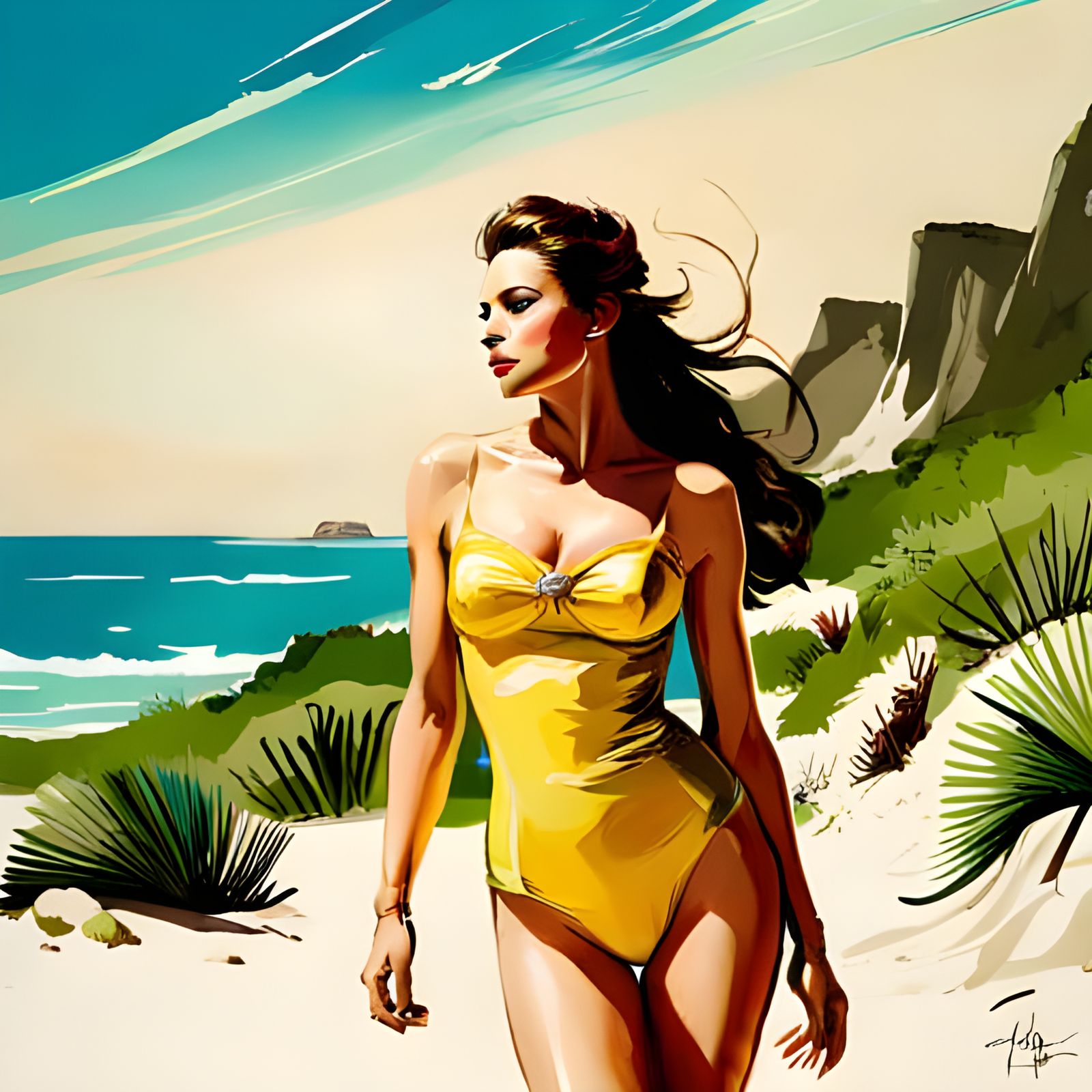 Princess Belle on the Beach in Golden Age Style