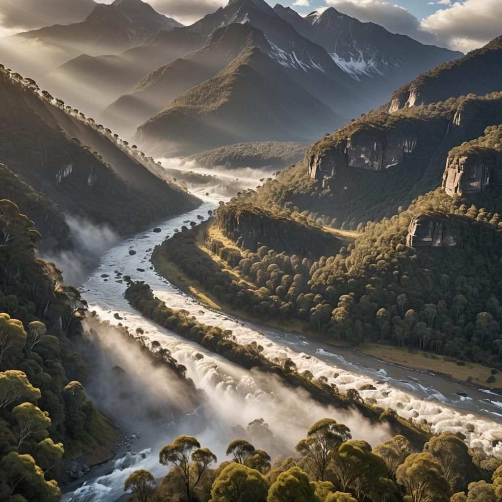 Majestic Snow-Capped Mountain Landscape at Dawn