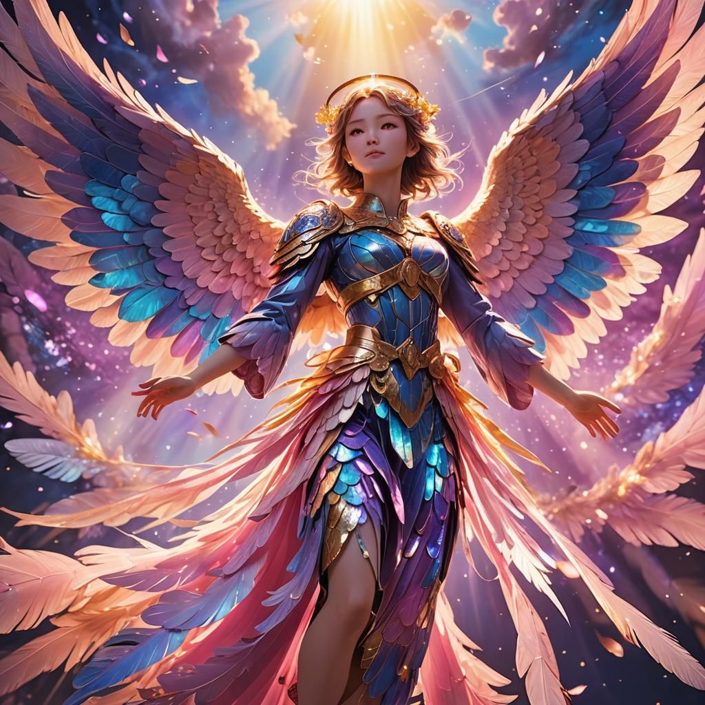 Anime Angel in Divine Light, 3D Render