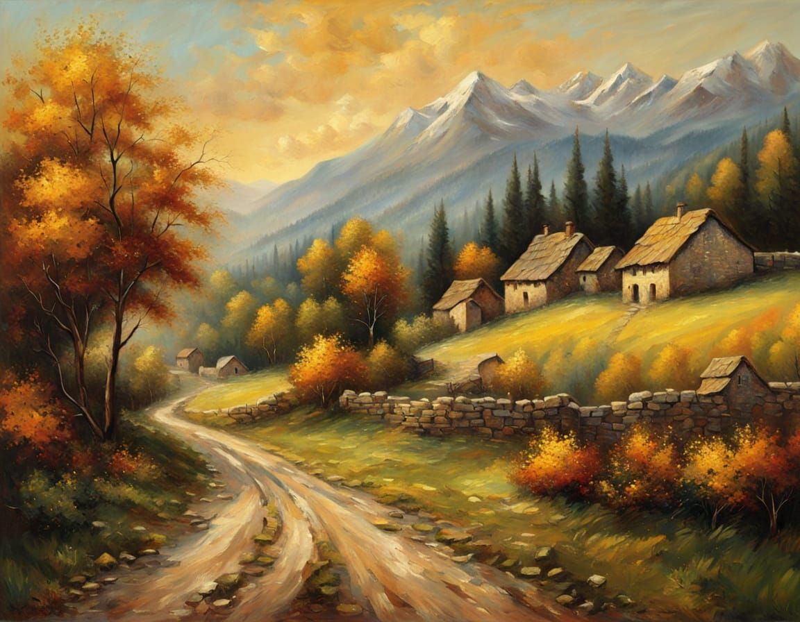 Idyllic Alpine Village in Golden Light