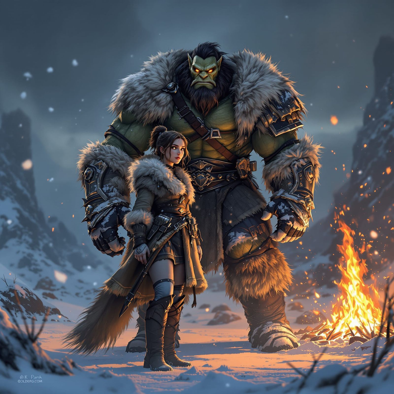Brave Girl and Orc Forge Alliance on Frozen Battlefield