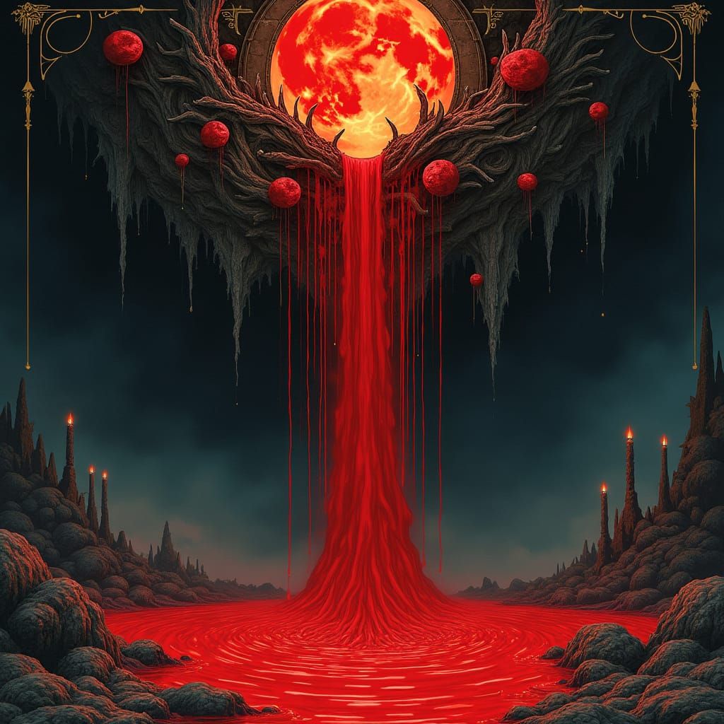 Majestic Crimson Liquid in Gothic Art Style