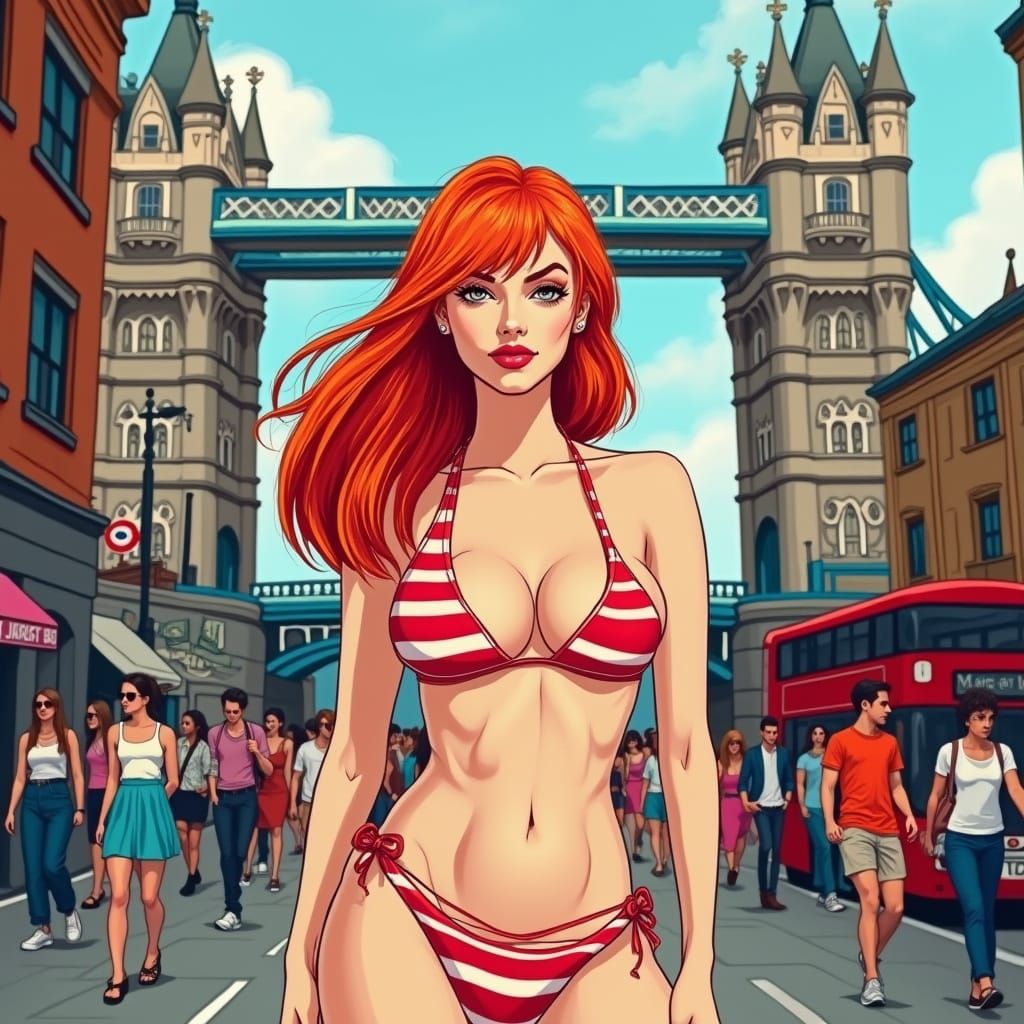 Red Haired Girl in London Bikini