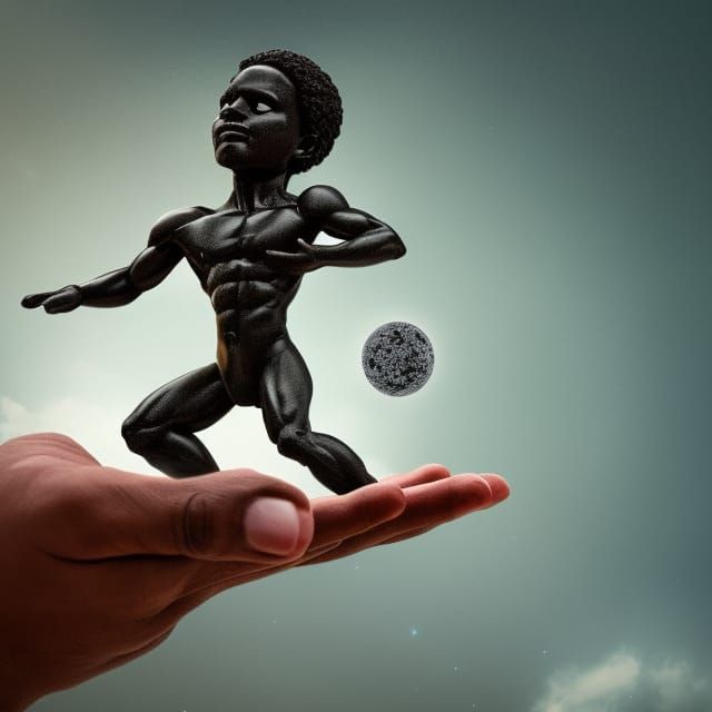 Black Figurine Holding Earth: Digital Action Painting