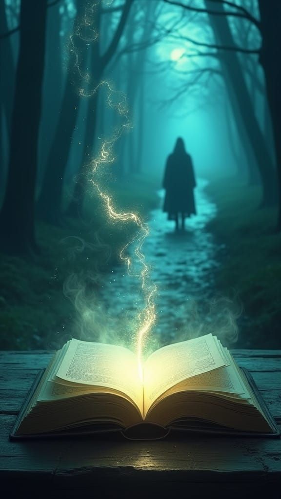 Dreamlike Scene with Glowing Book and Ethereal Mist in Anime...