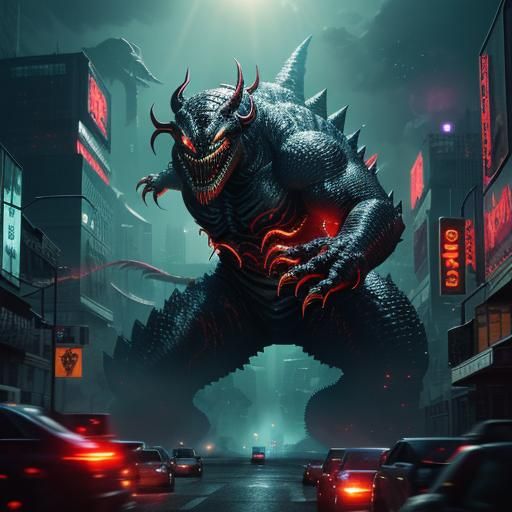 Venom-like Godzilla Wreaks Havoc: Kaiju Monster Art