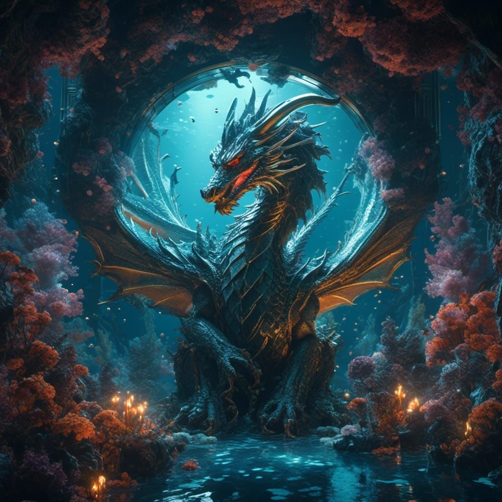 Underwater Dragon Realm: Detailed Matte Painting