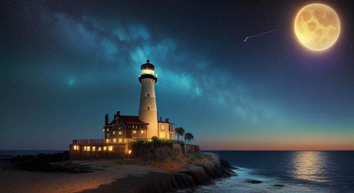 Lighthouse at Night in Van Gogh Style