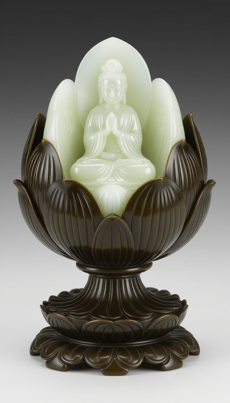 Deity Figurine in Radiant Lotus Flower Sculpture