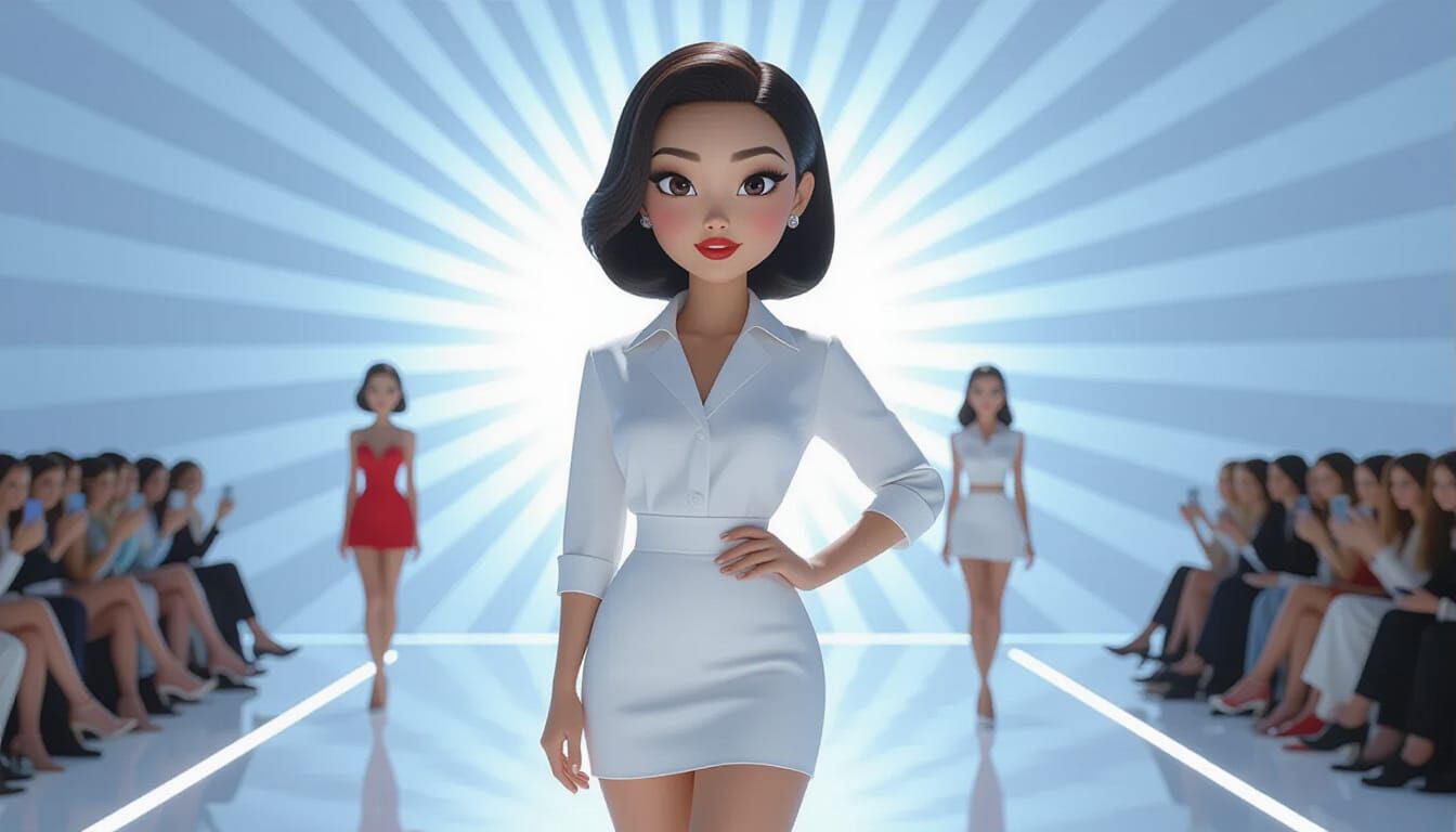 Korean Model on Runway in 3D Digital Art