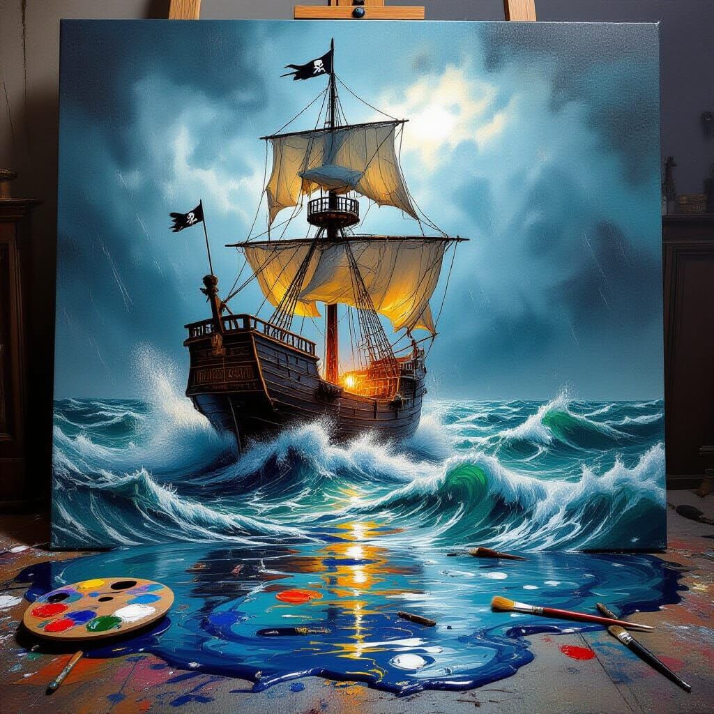 Pirate Ship in Storm Canvas Painting