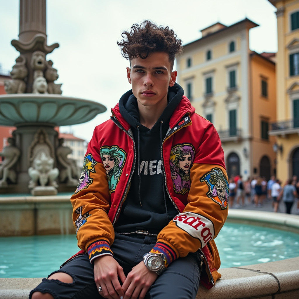 Stylish Young Man in Italian City Square