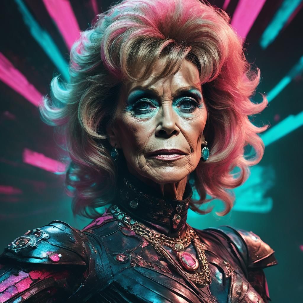 Cyberpunk Transvestite as Barbarella: Vibrant Oil Painting