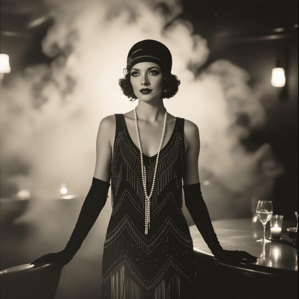 Flapper in Speakeasy: Vintage Style Monochromatic Photograph