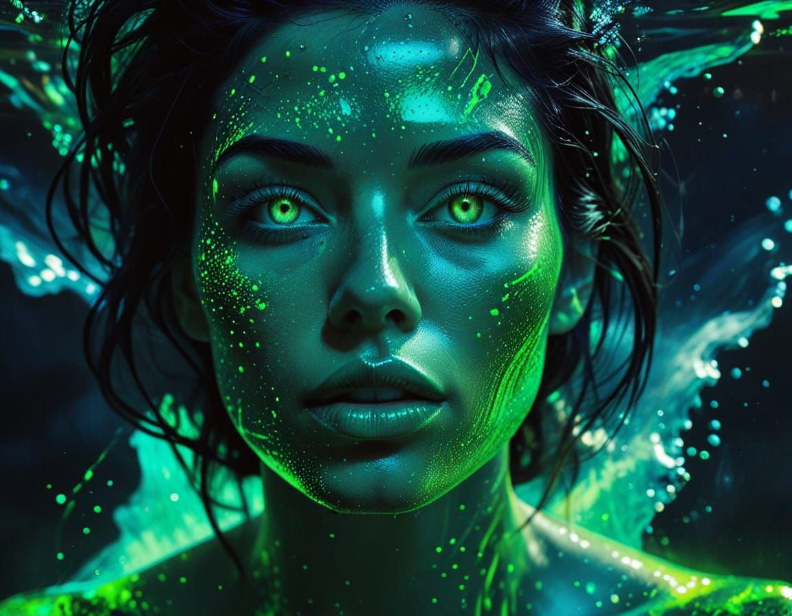 Underwater Woman with Laser Eyes in Acrylic Style