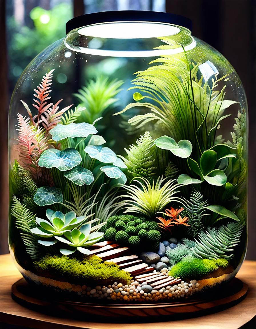 Detailed Terrarium in Watercolor Boho-Chic Style