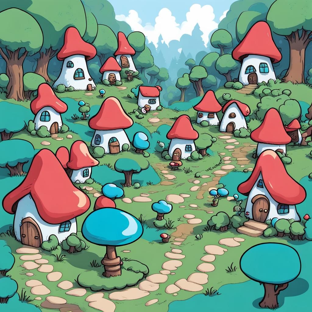 Colorful Smurf Village Illustration