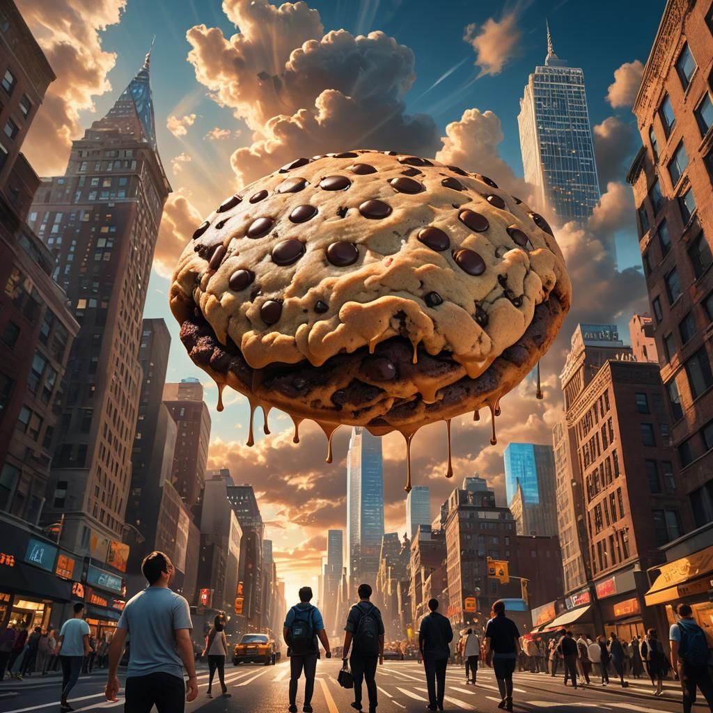 Chocolate Chip Cookie UFO over New York City