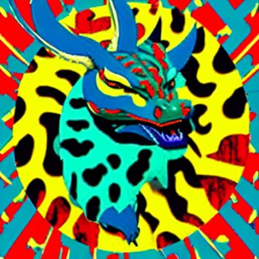 Vibrant Pop Art Dragon-Leopard in Mid-Leap