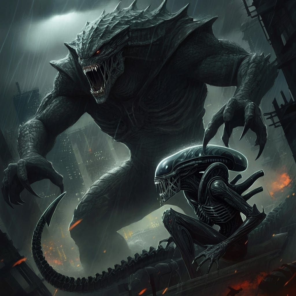City-Destroying Monster Roars in Stormy Metropolis
