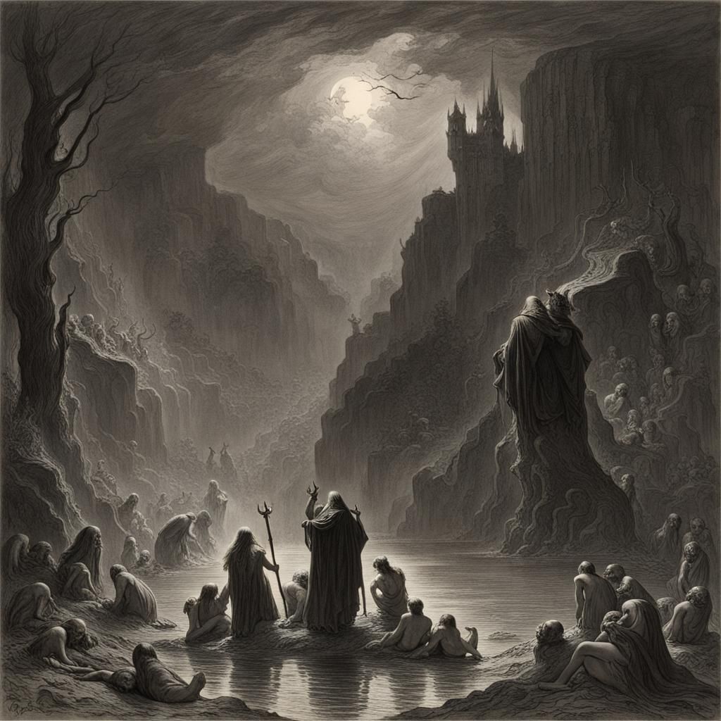 Infernal River of Blood with Demons