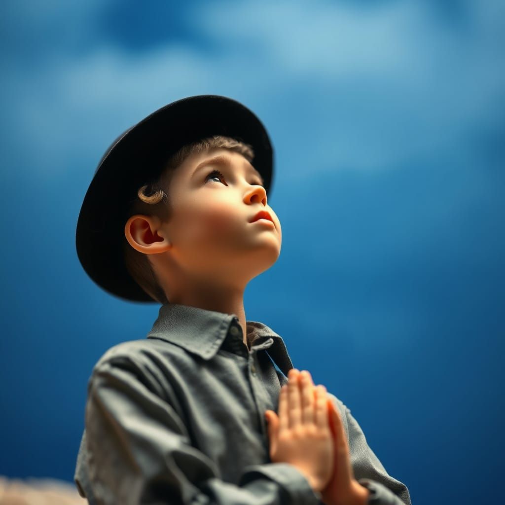 Ultra-Orthodox Jewish Boy in Devout Miniature Diorama Scene