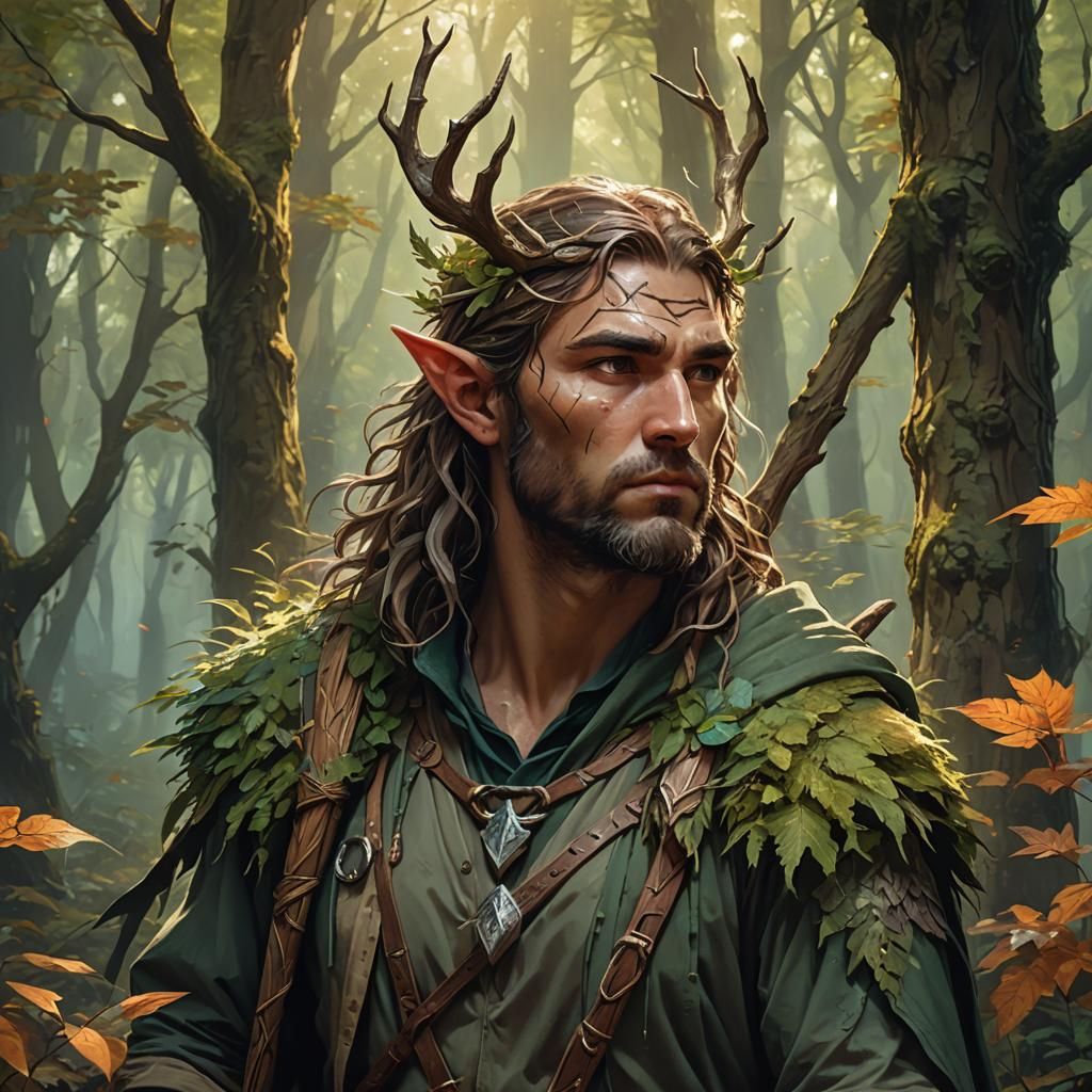 Mystical Druid Portrait in Ethereal Forest