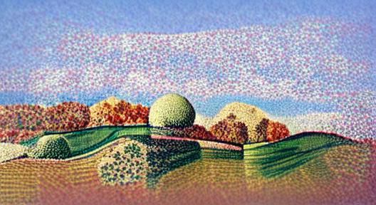 Pointillist Landscape with Vibrant Colors