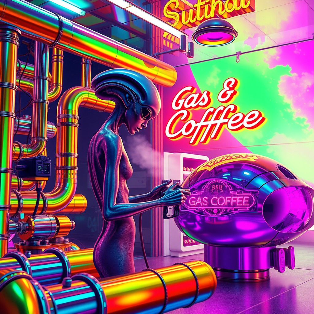 Futuristic Alien Gas Station in Dreamlike Sci-Fi Style