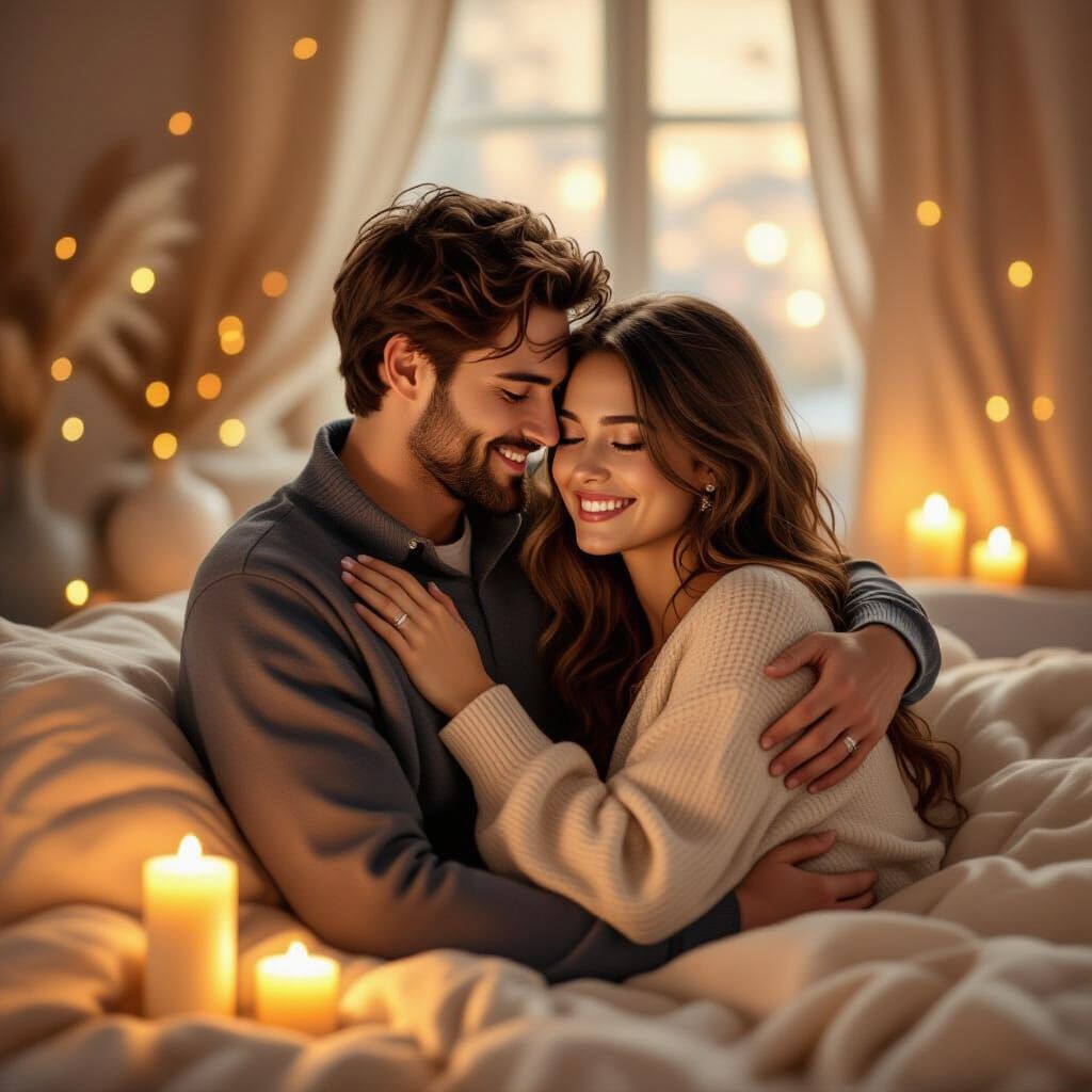 Romantic Embrace in Candlelight: Intimate Illustration