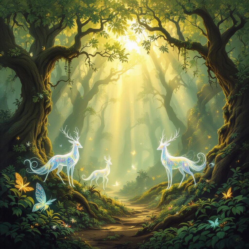 Ethereal Forest Beings Manifesting in Golden Light