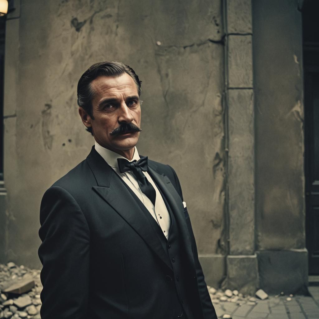 German Banker in Tuxedo: Cinematic Film Still
