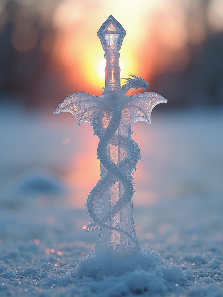Ethereal Ice Sword with Dragon Snakes