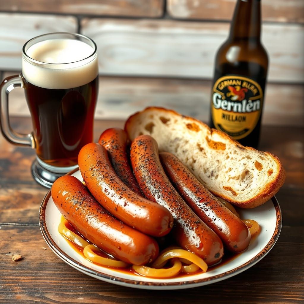 Bratwurst, Garlic Bread, and German Beer Feast