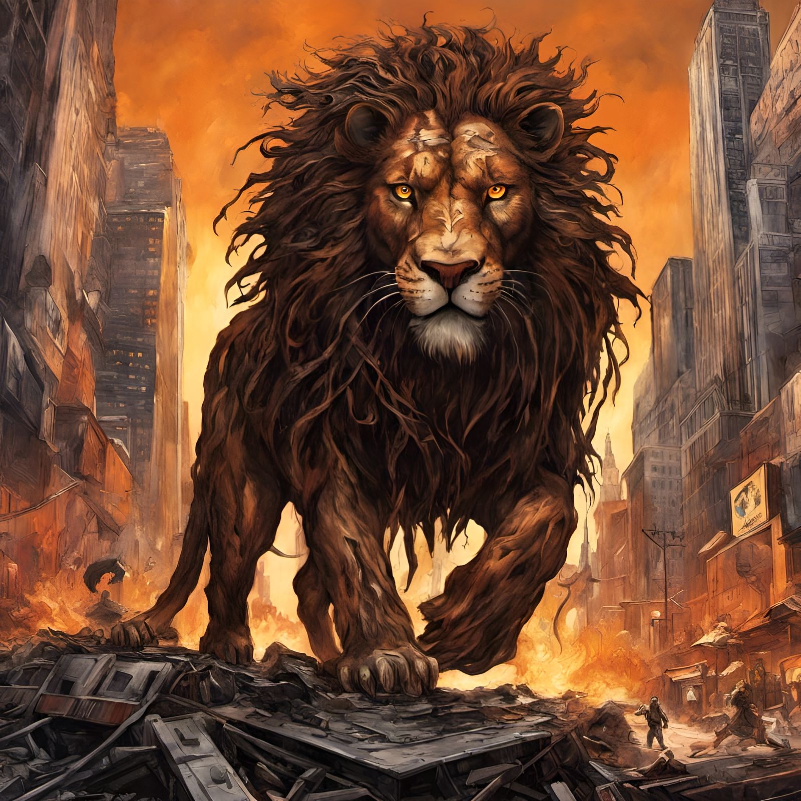 Mechanical Lion King Roams Apocalyptic Times Square