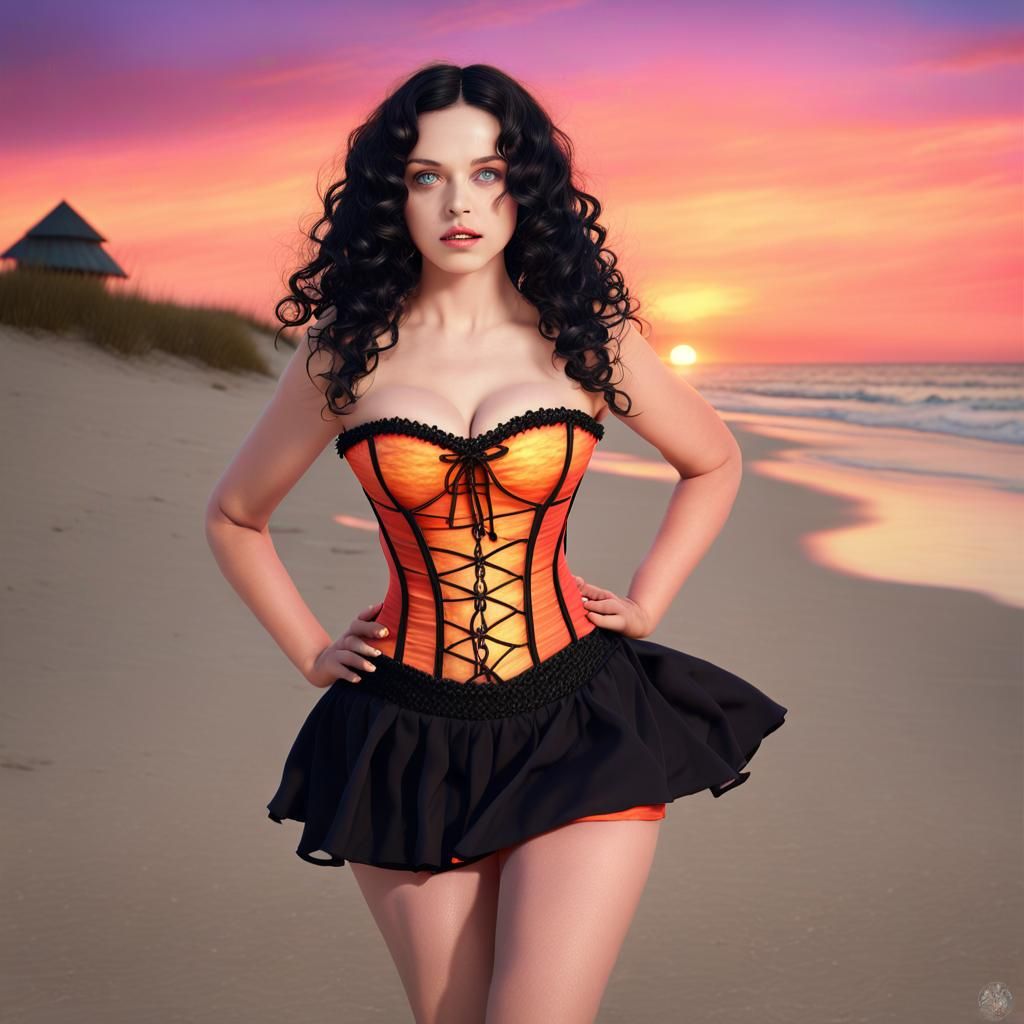 Summer Witch on Beach at Sunset, Fantasy Art