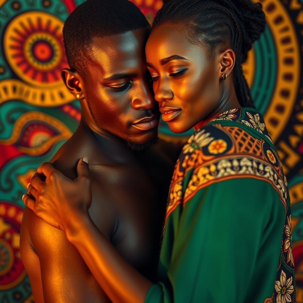 Kenyan Man and Tanzanian Woman Embrace: Splash Art